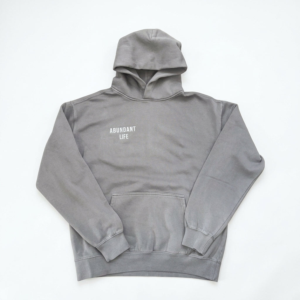 Abundant Life Hoodie Men's/Unisex - White/ Black Embroidered