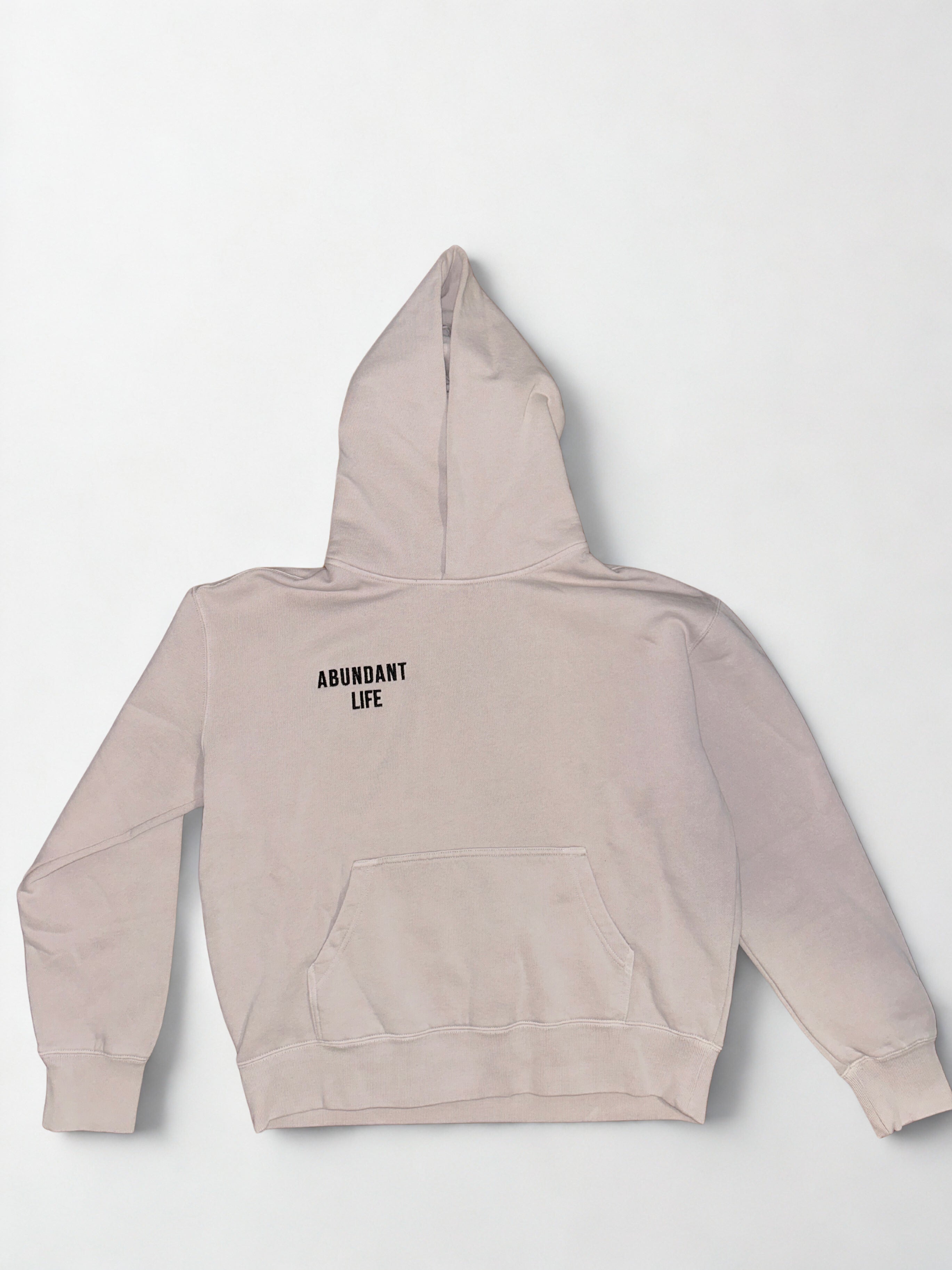 Abundant Life Hoodie Men's/Unisex - White/ Black Embroidered